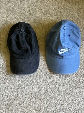 Nike Blue Cotton Baseball Cap Hat and Charcoal Gray/Black Hat